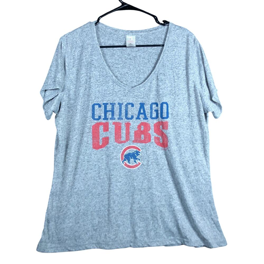 Genuine Merchandise Womens Shirt Gray V Neck Chicago Cubs Linen Blend 1X